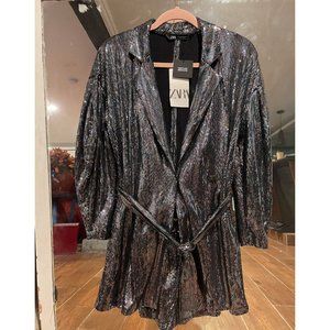 Zara Metallic Grey Sequin Jumpsuit